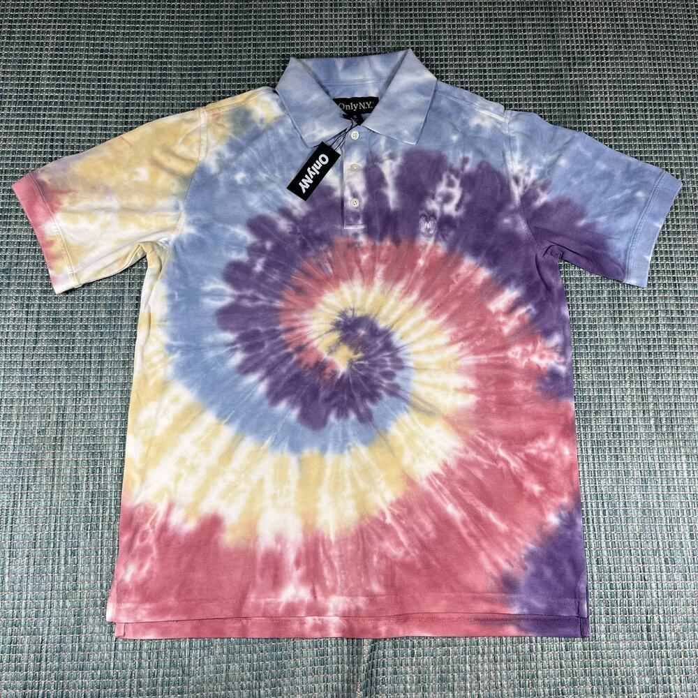 OnlyNY Spiral Tie Dye Polo Shirt Mens Sz S NEW